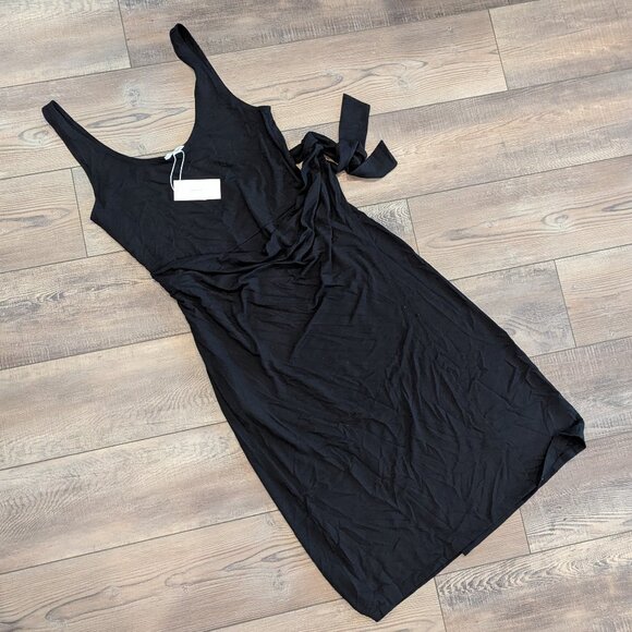 NWT Vince Women's Scoop Back Wrap Waist Pima Cotton Weekend Dress Black L - Picture 2 of 8